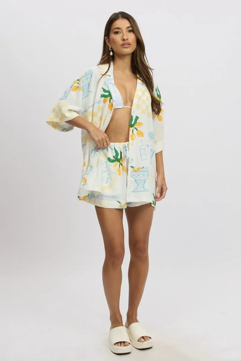 Yellow Abstract Relaxed Shorts Mid Rise sold by Ally Fashion