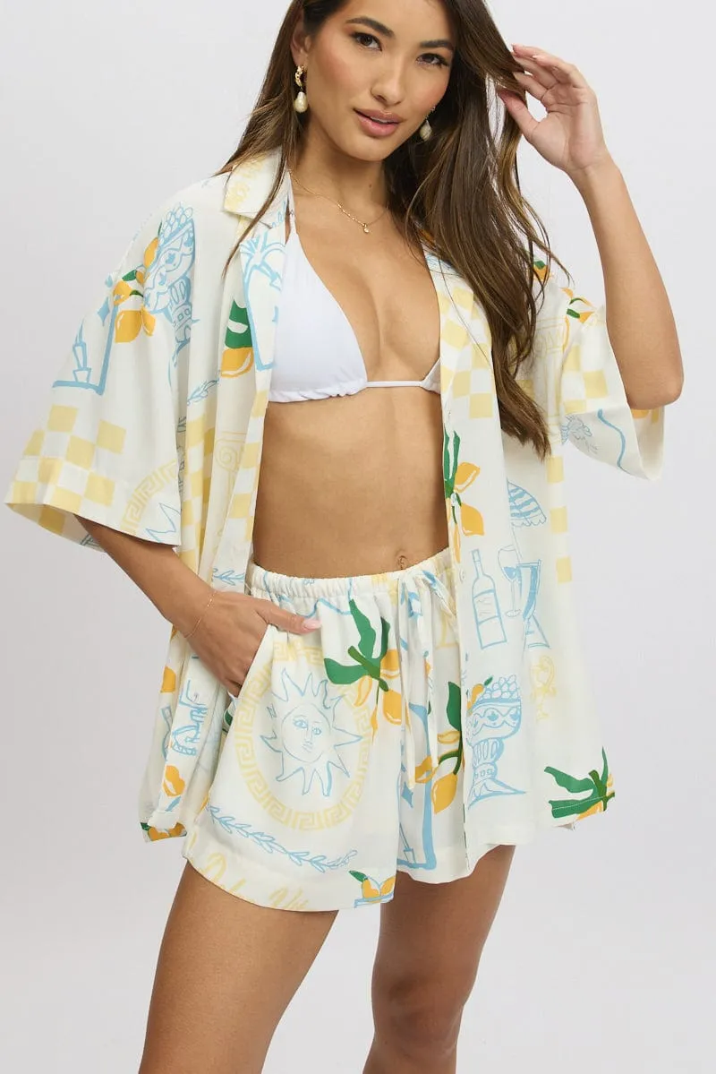 Yellow Abstract Relaxed Shorts Mid Rise sold by Ally Fashion product image thumbnail 2