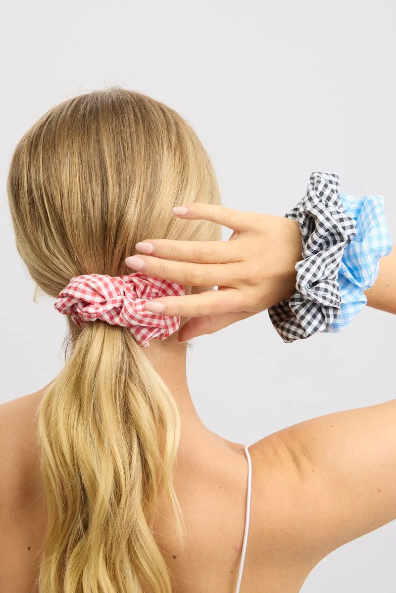Multi Check 3 Pack Gingham Scrunchies sold by Ally Fashion