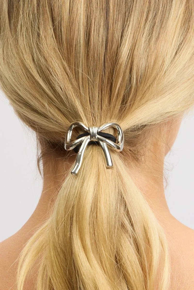 Silver Bow Detail Hair Tie sold by Ally Fashion