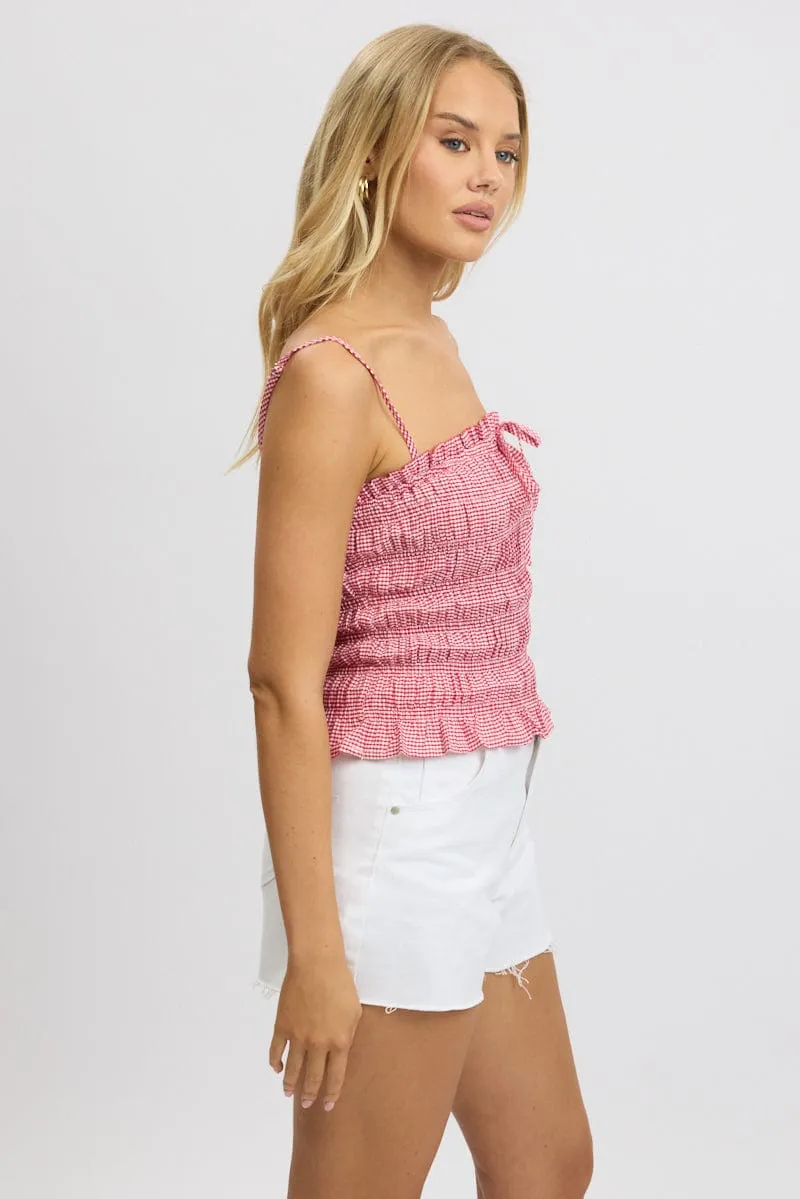 Red Check Cami Top Sleeveless Shirred sold by Ally Fashion product image thumbnail 4