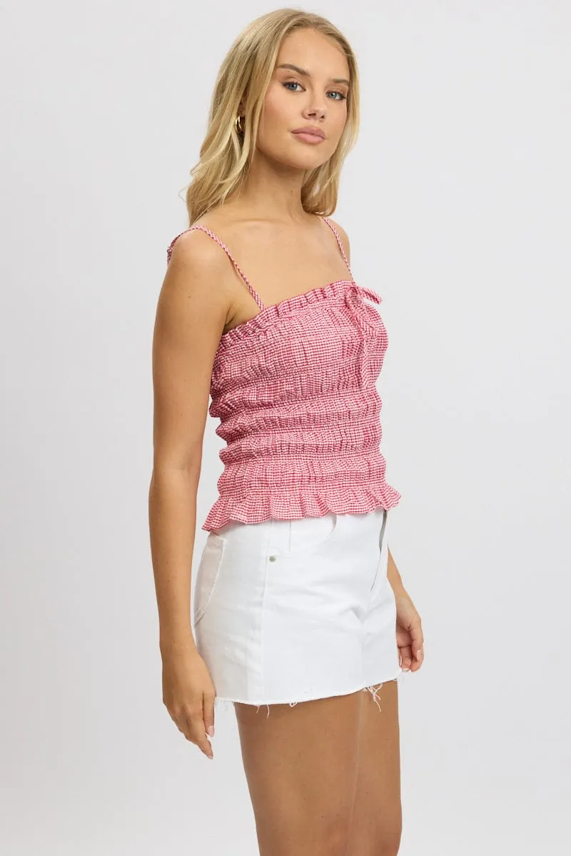 Red Check Cami Top Sleeveless Shirred sold by Ally Fashion product image thumbnail 5