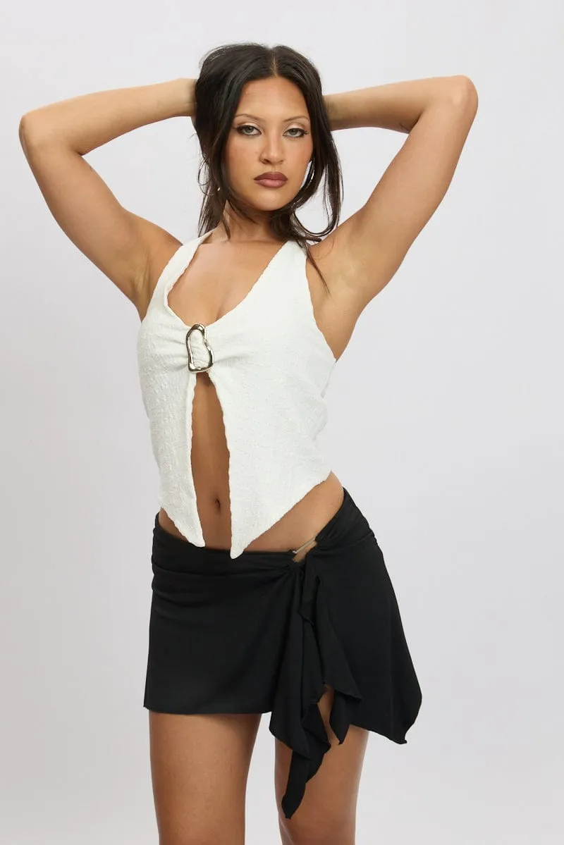 White Halter Neck Top Metal Buckle sold by Ally Fashion