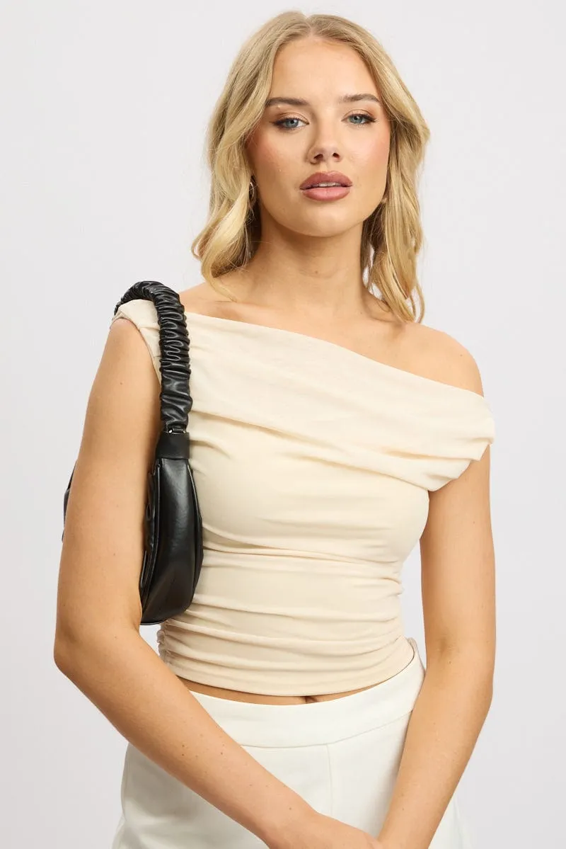 Beige Off Shoulder Top Mesh sold by Ally Fashion
