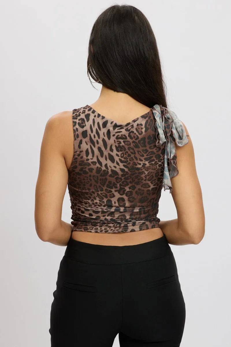 Brown Animal Print Ruffle Top Mesh sold by Ally Fashion product image thumbnail 5