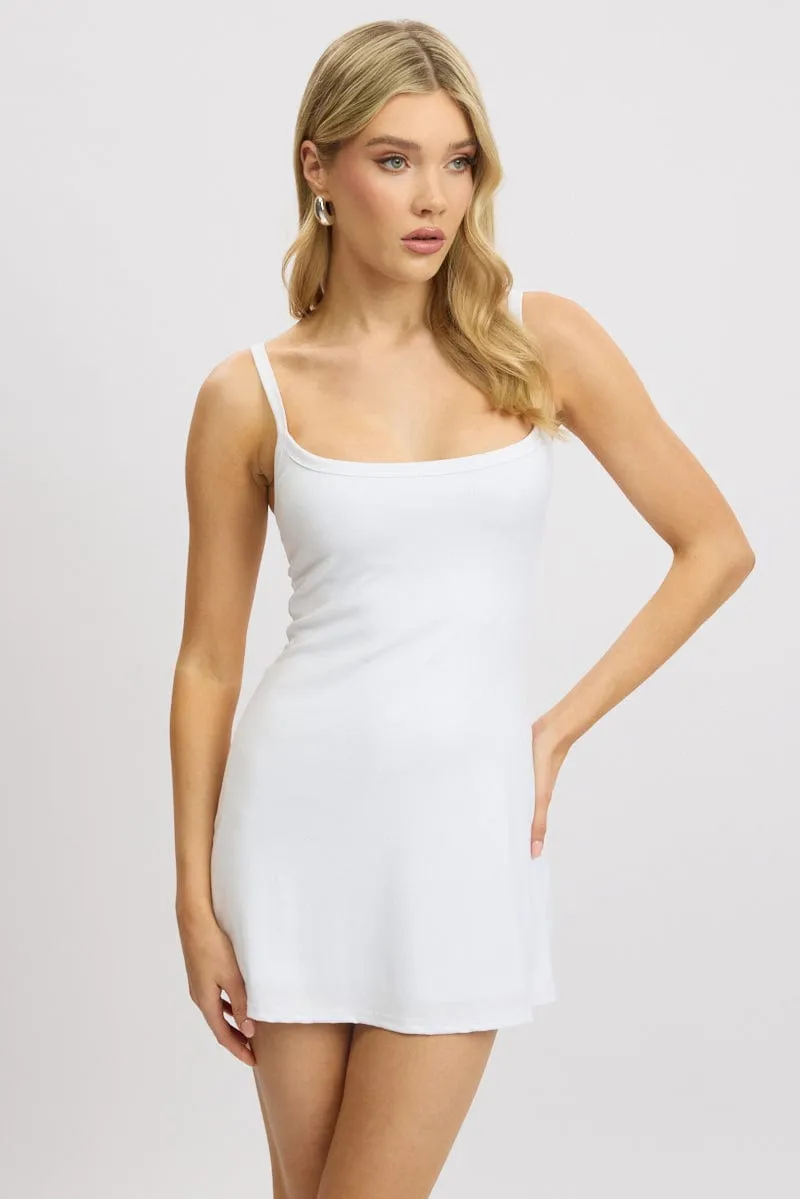 White Mini Dress Sleeveless Rib A-Line sold by Ally Fashion product image thumbnail 3