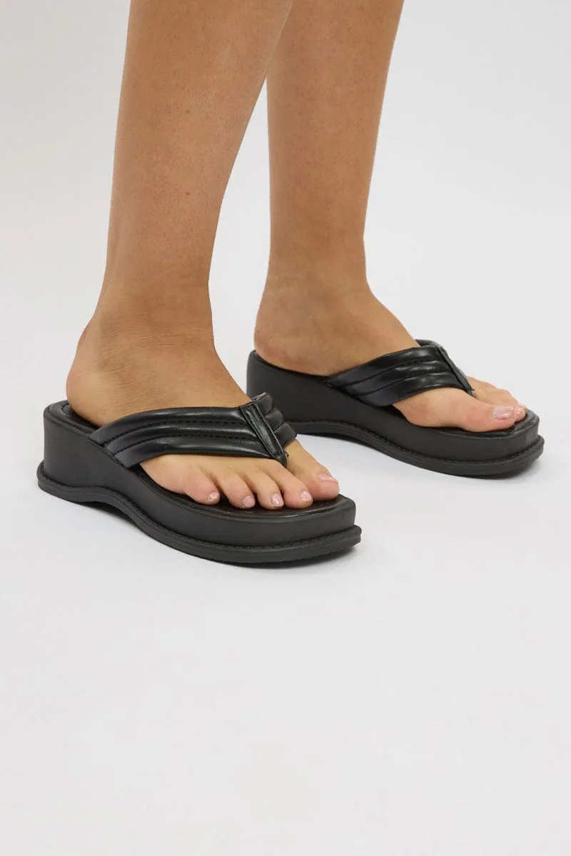 Black Toe Post Wedge Sandals sold by Ally Fashion
