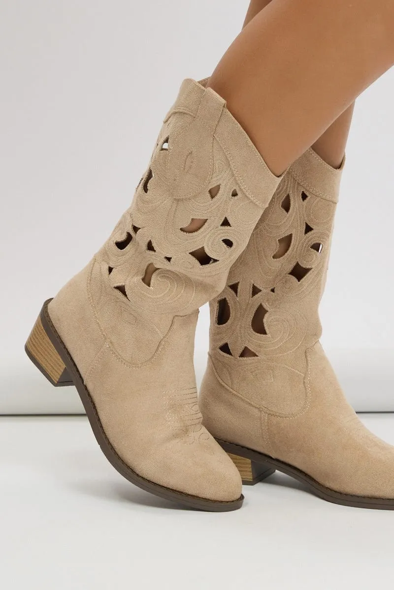 Beige Cut Out Western Cowboy Boots sold by Ally Fashion product image thumbnail 2