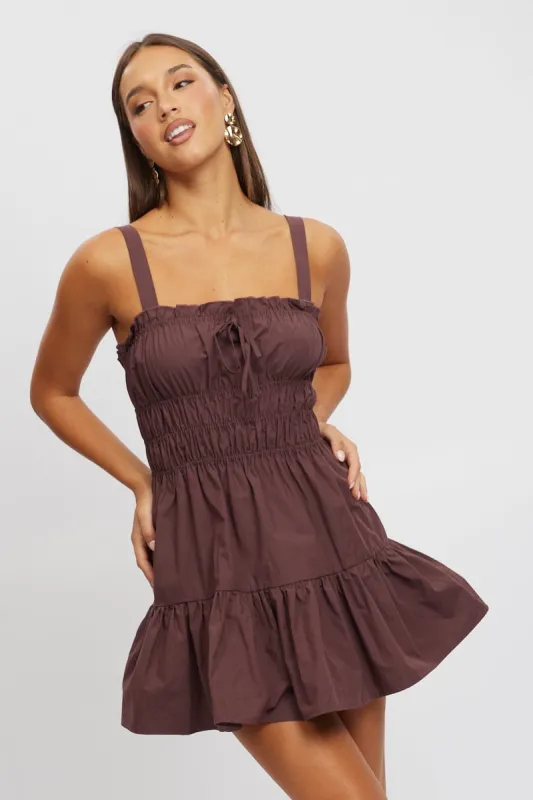 Brown Fit And Flare Dress Mini Poplin sold by Ally Fashion