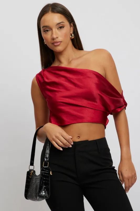 Red On Off Shoulder Satin Top sold by Ally Fashion