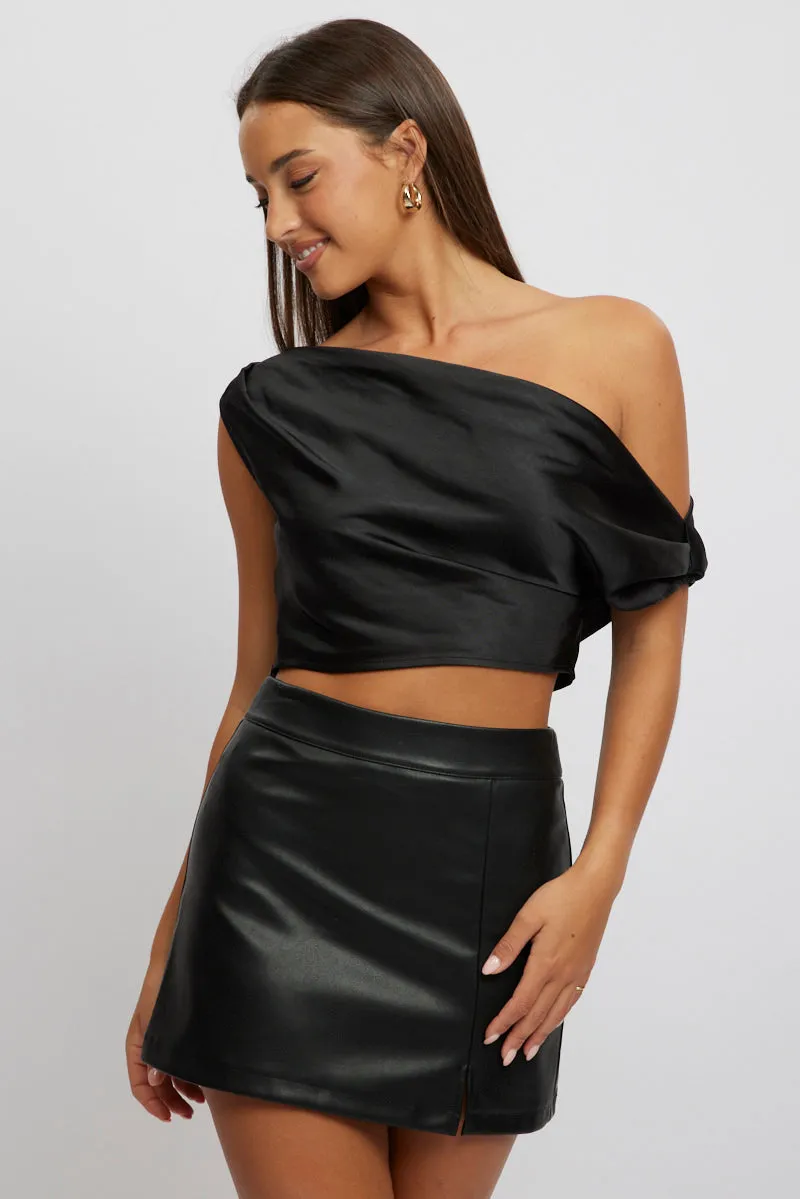 Black On Off Shoulder Satin Top sold by Ally Fashion product image thumbnail 3
