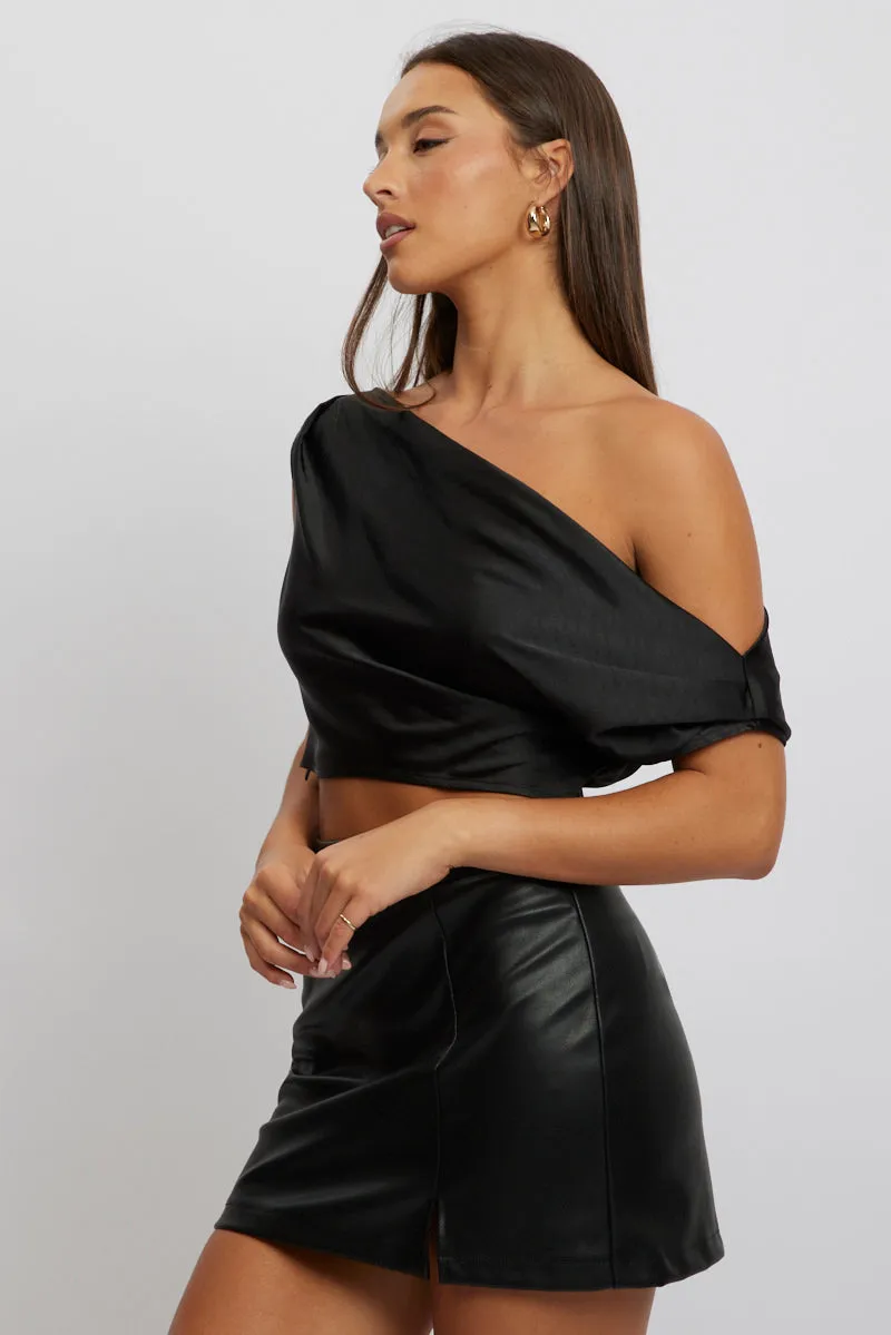 Black On Off Shoulder Satin Top sold by Ally Fashion product image thumbnail 4