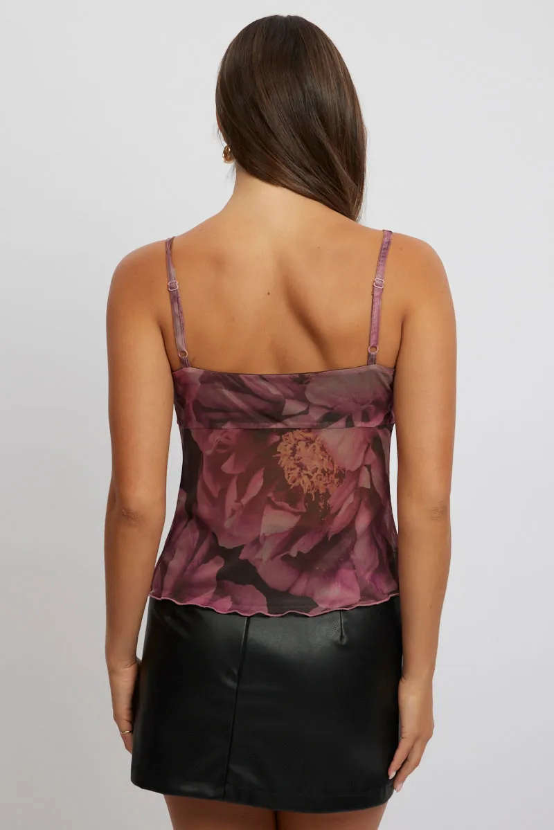 Pink Floral Singlet Top Tie Up Front sold by Ally Fashion product image thumbnail 5