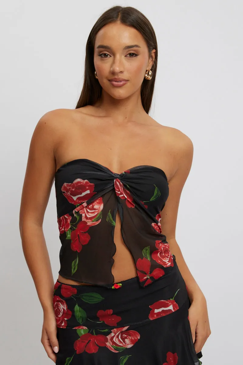 Black Floral Twisted Bandeau Top Mesh sold by Ally Fashion product image thumbnail 2