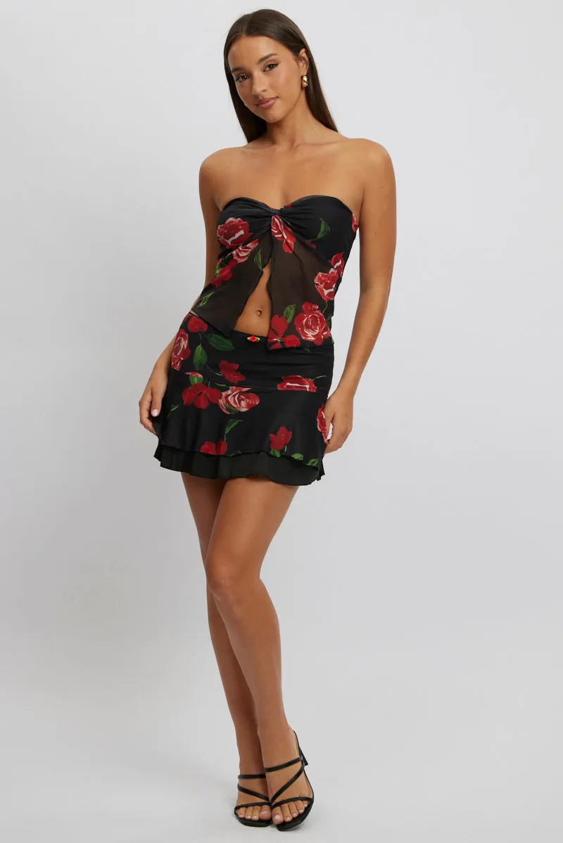 Black Floral Twisted Bandeau Top Mesh sold by Ally Fashion product image thumbnail 3