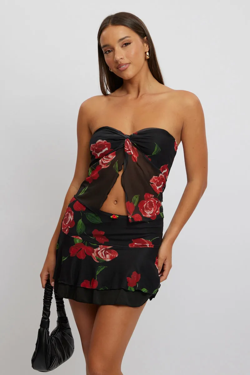 Black Floral Twisted Bandeau Top Mesh sold by Ally Fashion