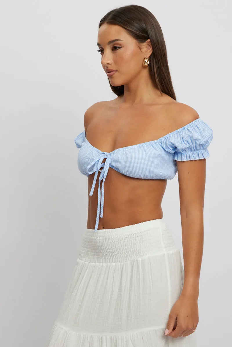Blue Check Crop Top Short Sleeve Tie Front sold by Ally Fashion product image thumbnail 3