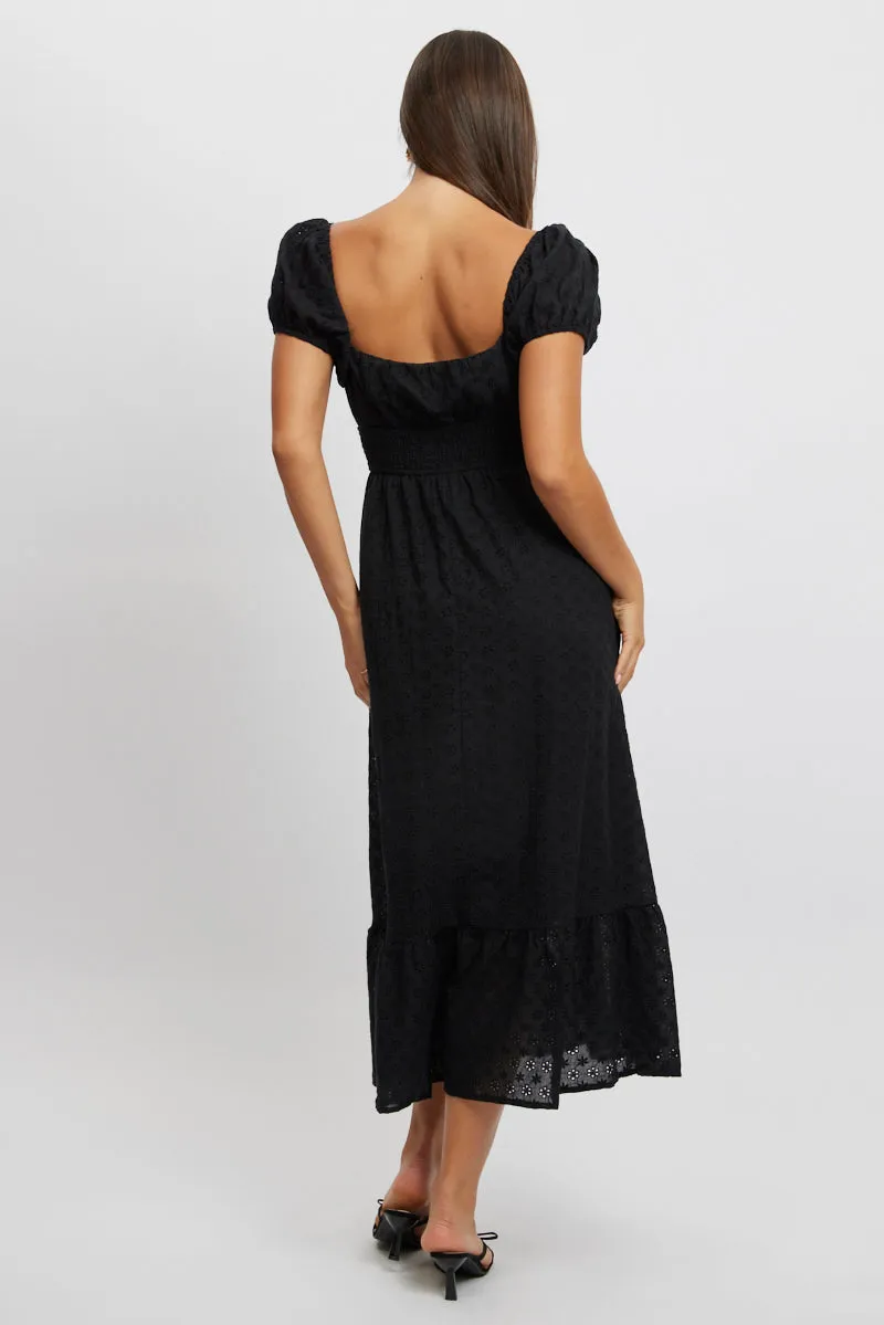 Black Maxi Dress Puff Sleeve Eyelet Fabric sold by Ally Fashion product image thumbnail 4