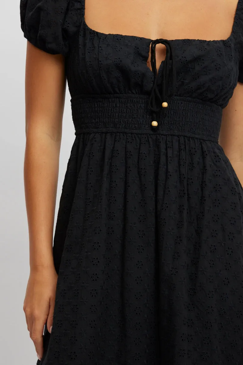 Black Maxi Dress Puff Sleeve Eyelet Fabric sold by Ally Fashion product image thumbnail 5