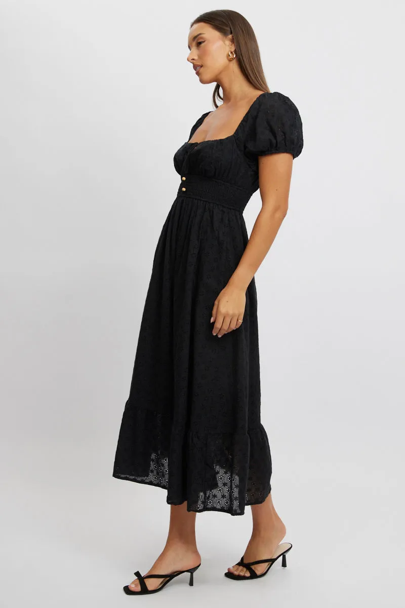 Black Maxi Dress Puff Sleeve Eyelet Fabric sold by Ally Fashion product image thumbnail 3