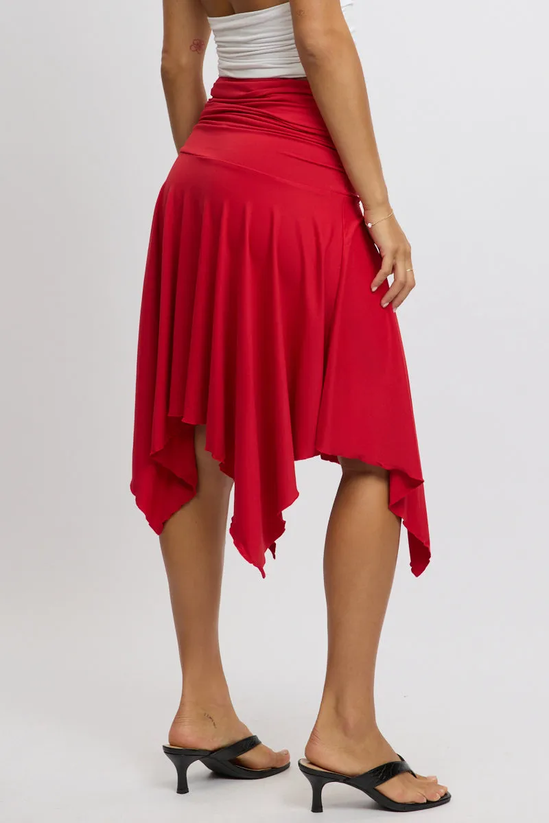 Red Scarf Hem Skirt High Rise Midi Asymm Supersoft sold by Ally Fashion product image thumbnail 5