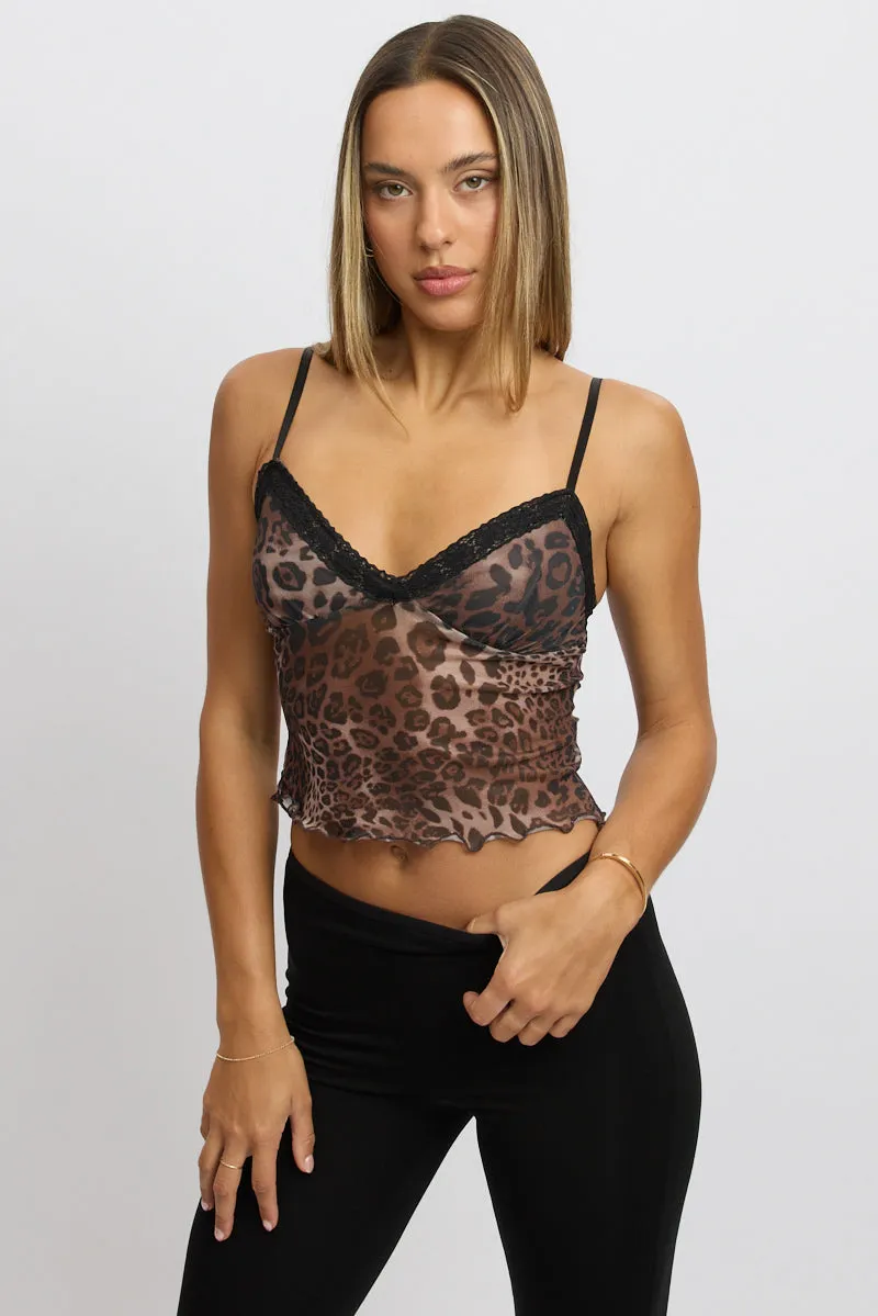 Brown Animal Print Singlet Top Mesh sold by Ally Fashion product image thumbnail 3