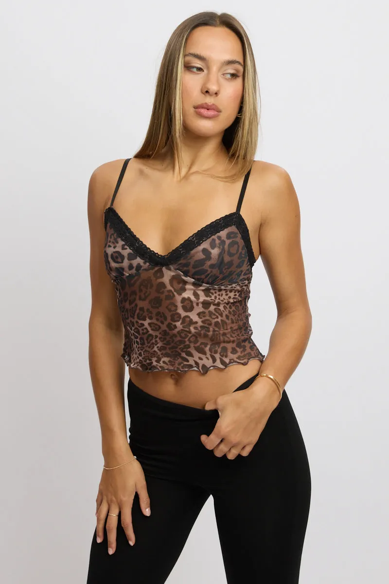 Brown Animal Print Singlet Top Mesh sold by Ally Fashion