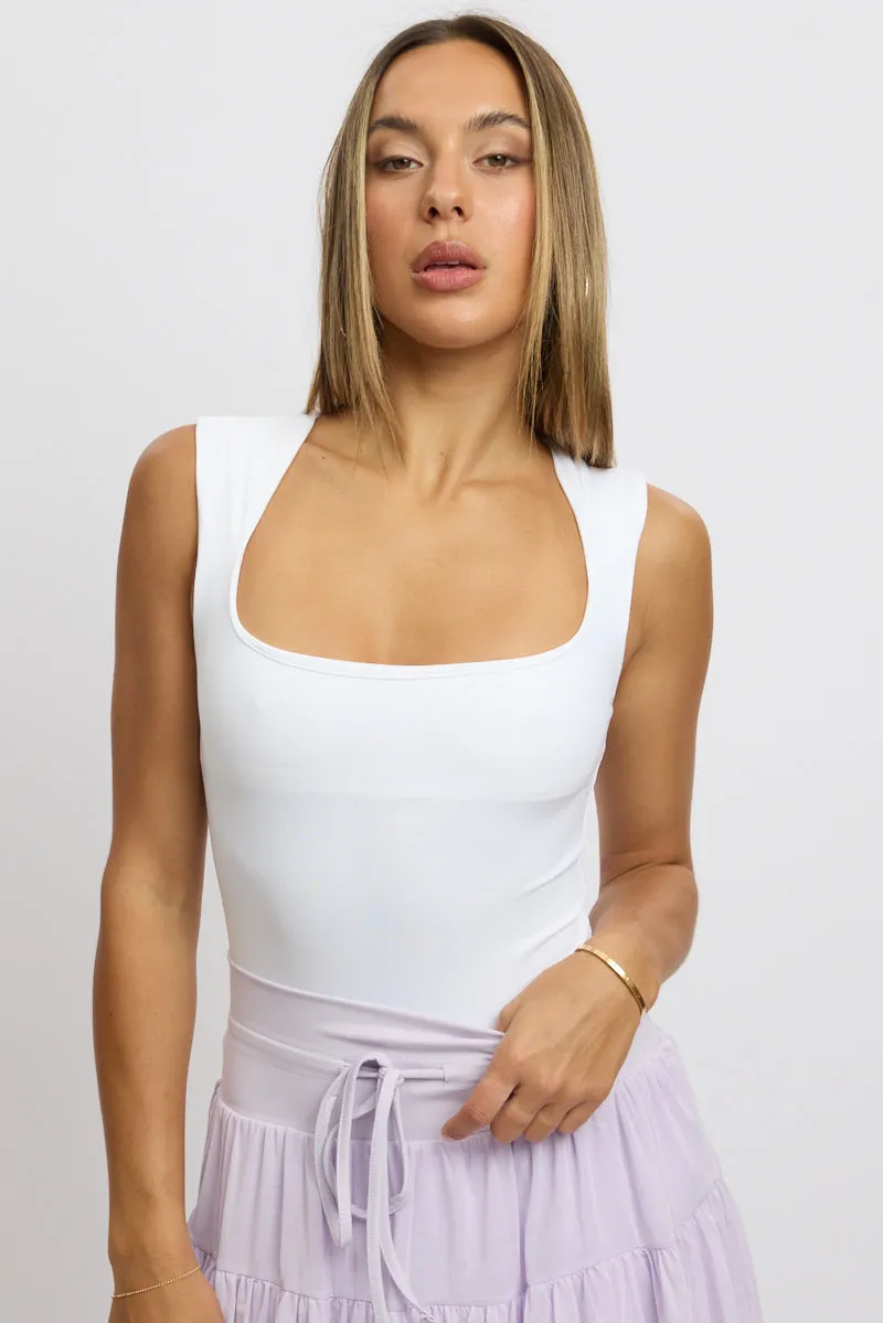 White Supersoft Bodysuit Scoop Neck sold by Ally Fashion product image thumbnail 3