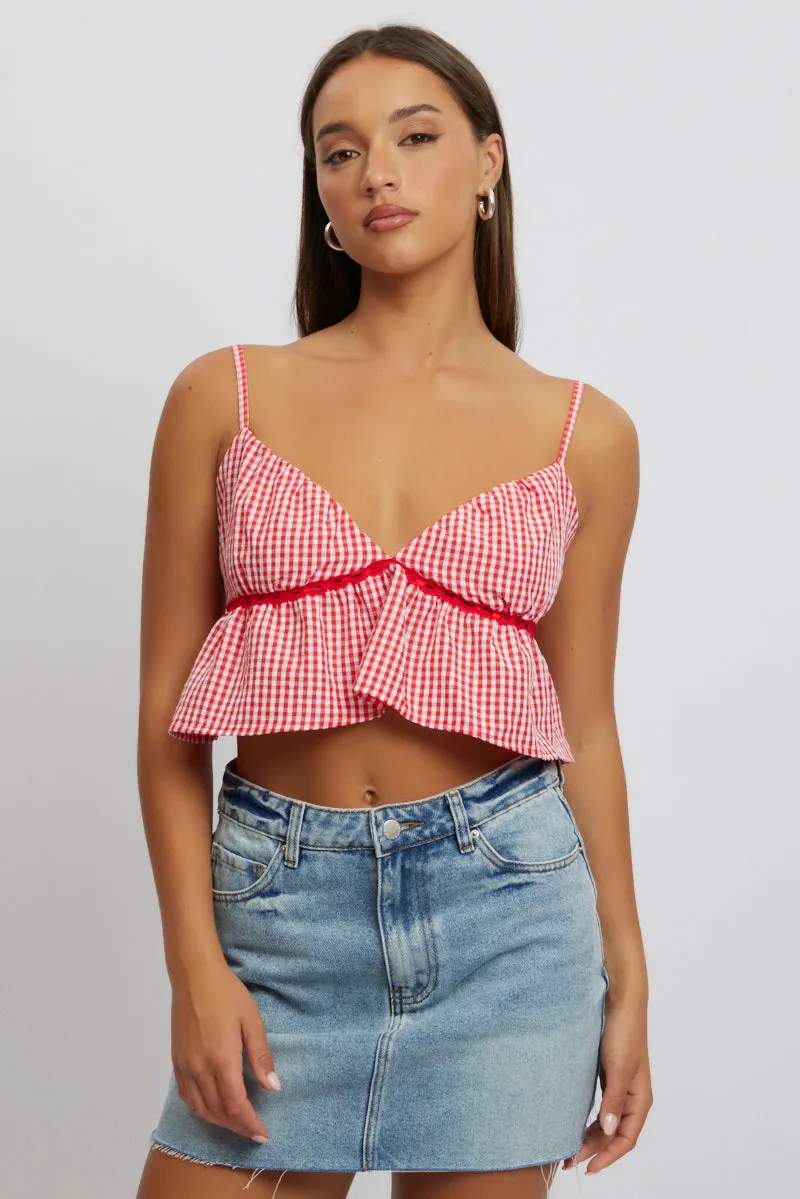 Red Check Cami Crop Top sold by Ally Fashion product image thumbnail 3