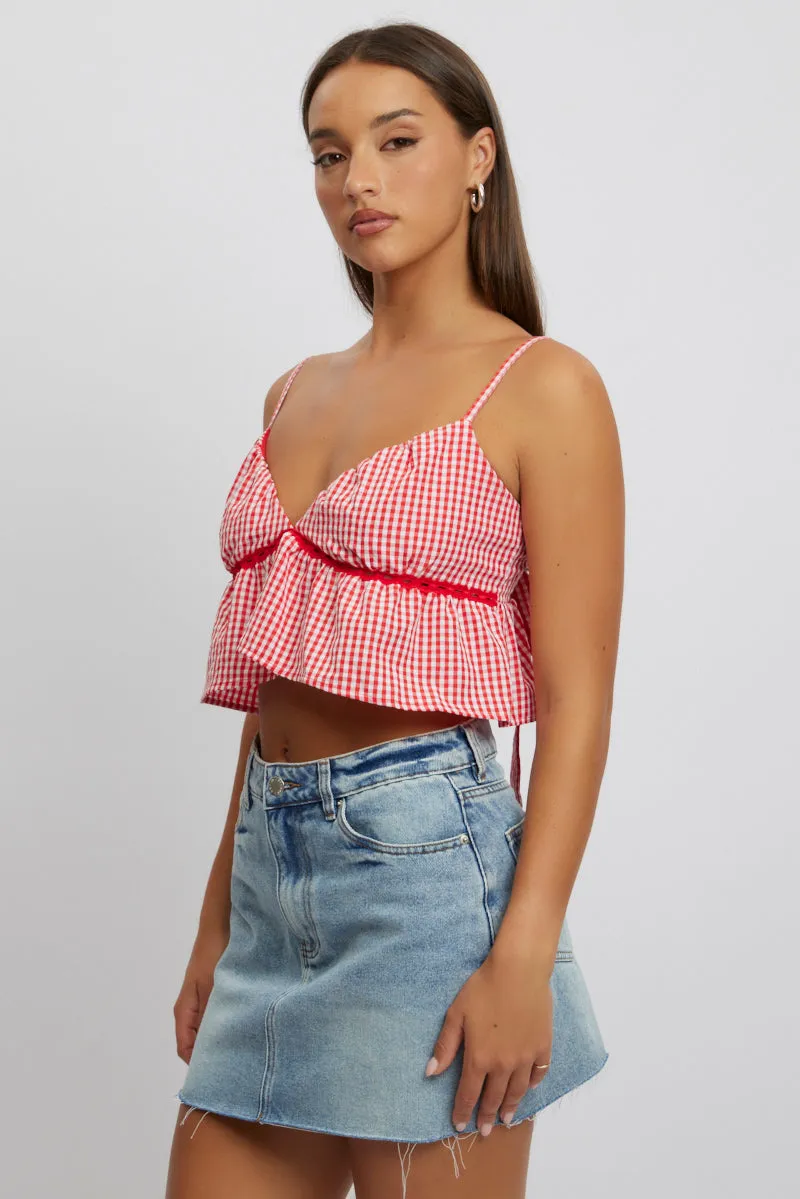 Red Check Cami Crop Top sold by Ally Fashion product image thumbnail 4