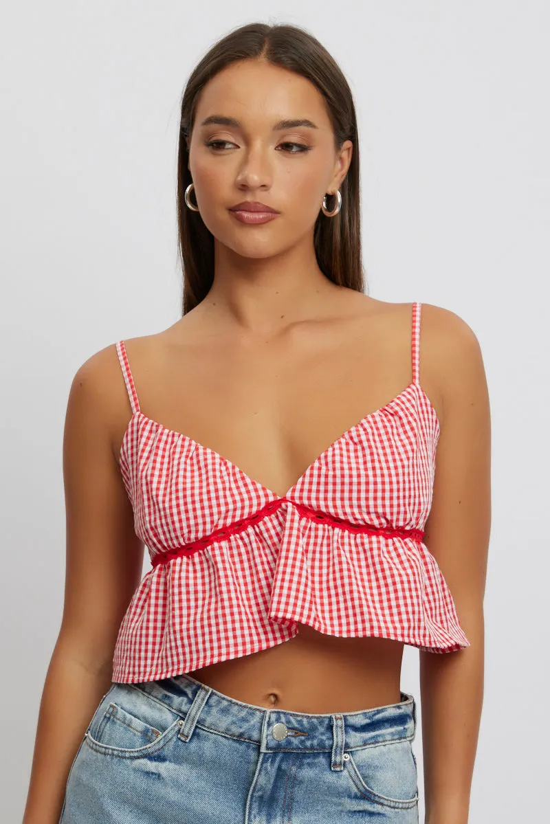 Red Check Cami Crop Top sold by Ally Fashion