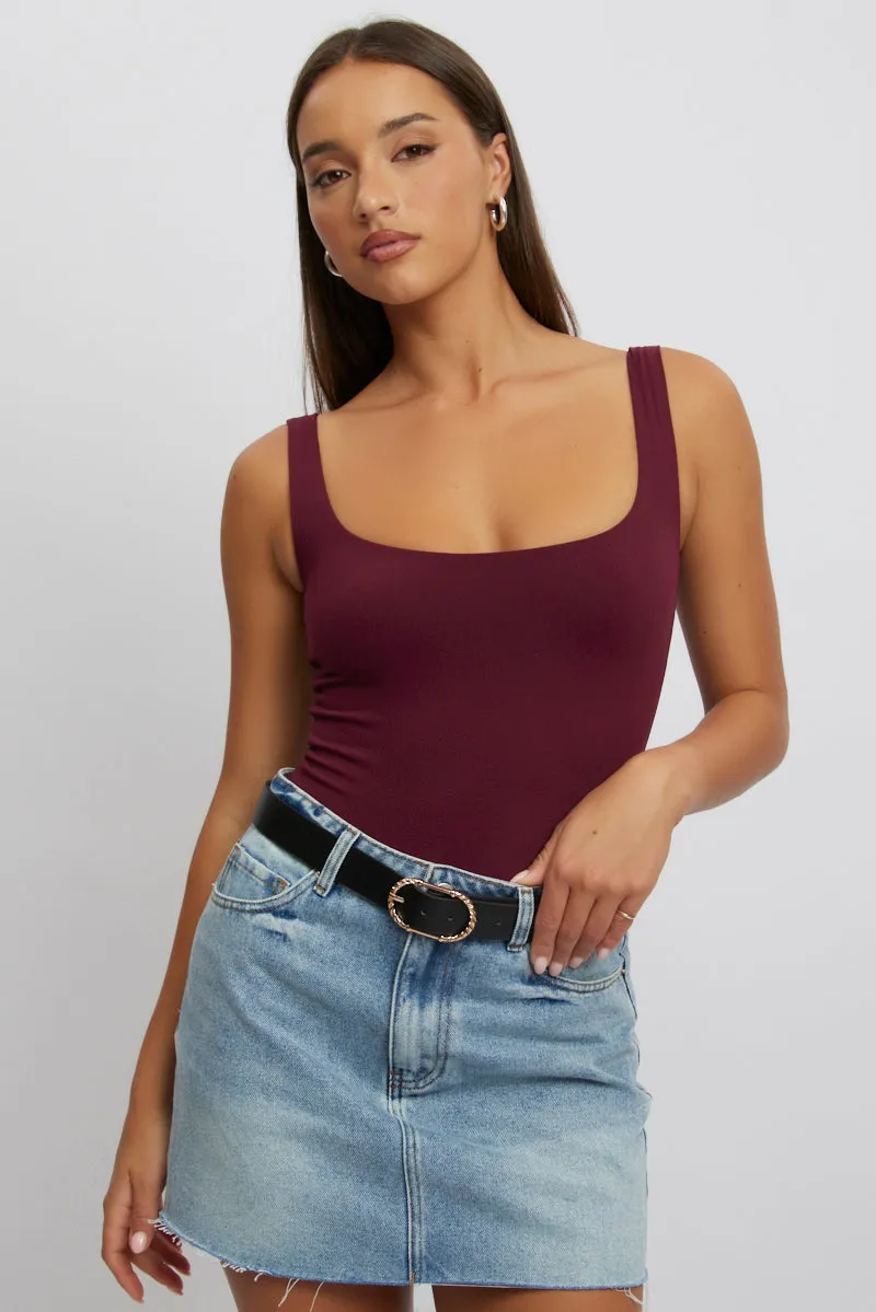 Red Square Neck Bodysuit Supersoft sold by Ally Fashion