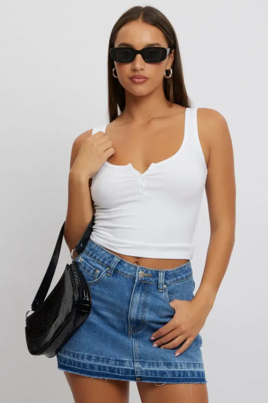 White Rib Tank Button Front sold by Ally Fashion