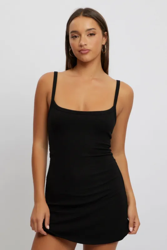 Black Mini Dress Sleeveless Rib A-Line sold by Ally Fashion