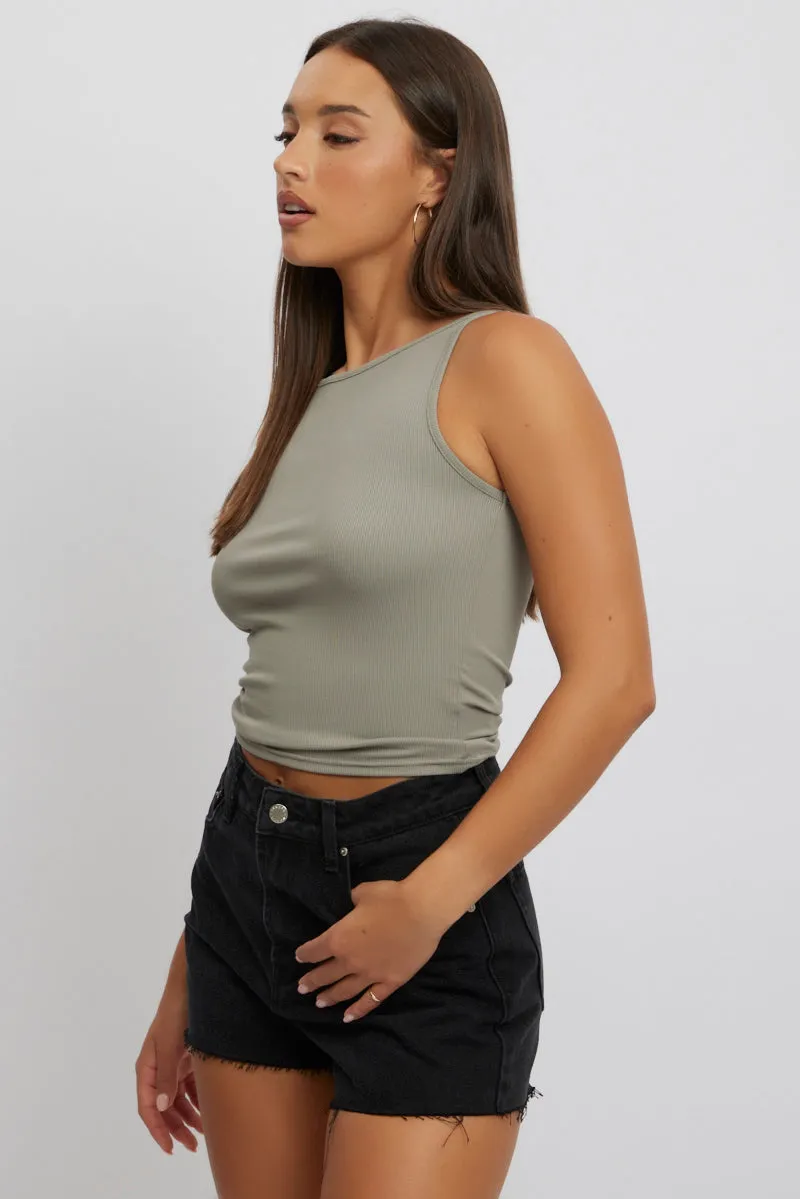 Green Boat Neck Tank Top Rib sold by Ally Fashion product image thumbnail 4