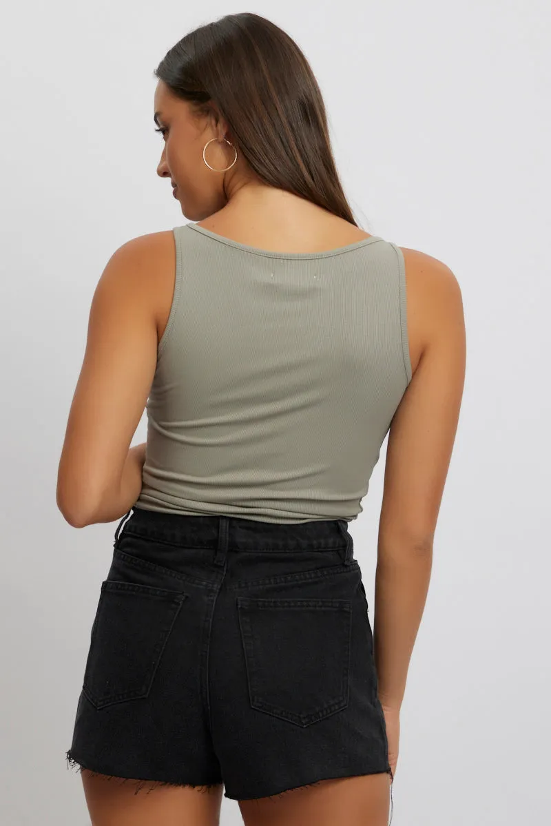 Green Boat Neck Tank Top Rib sold by Ally Fashion product image thumbnail 5