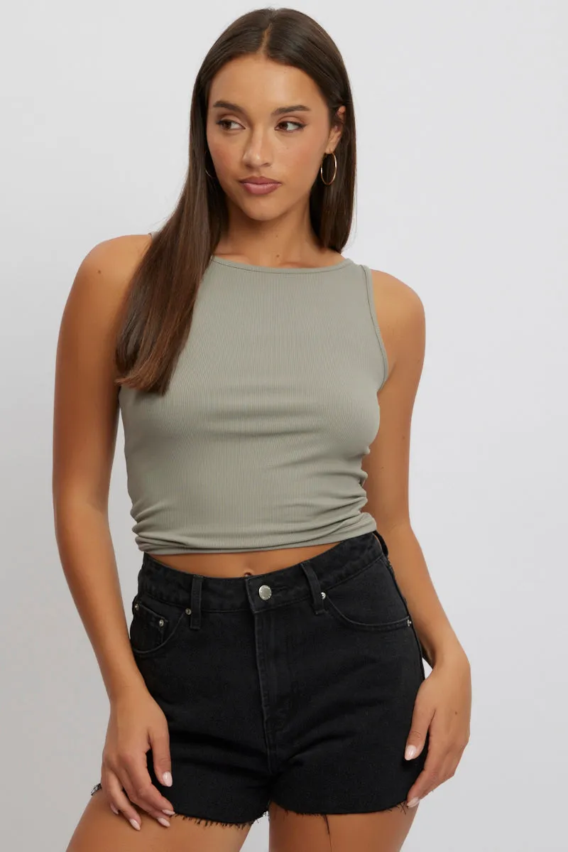 Green Boat Neck Tank Top Rib sold by Ally Fashion product image thumbnail 3