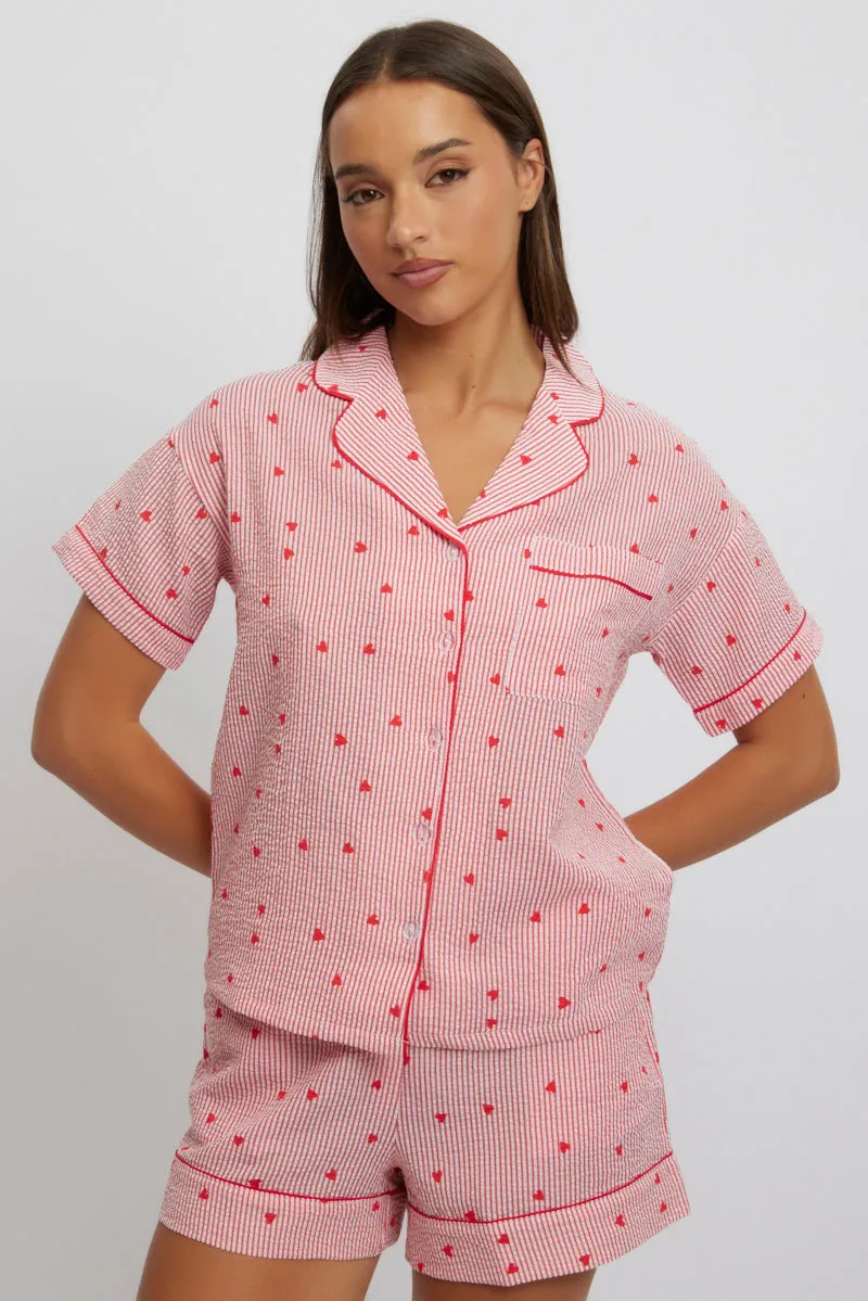 Red Stripe Cotton Pyjamas Set Short Sleeve sold by Ally Fashion product image thumbnail 3