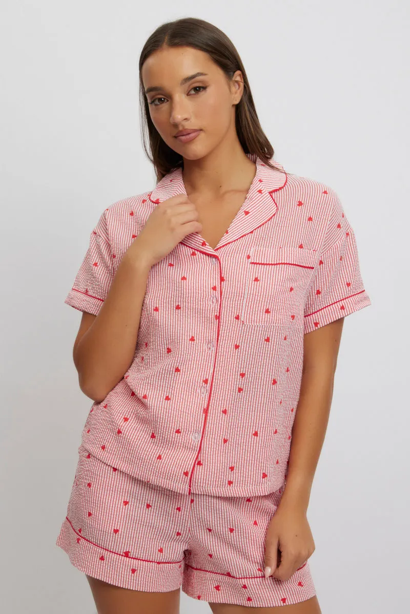 Red Stripe Cotton Pyjamas Set Short Sleeve sold by Ally Fashion