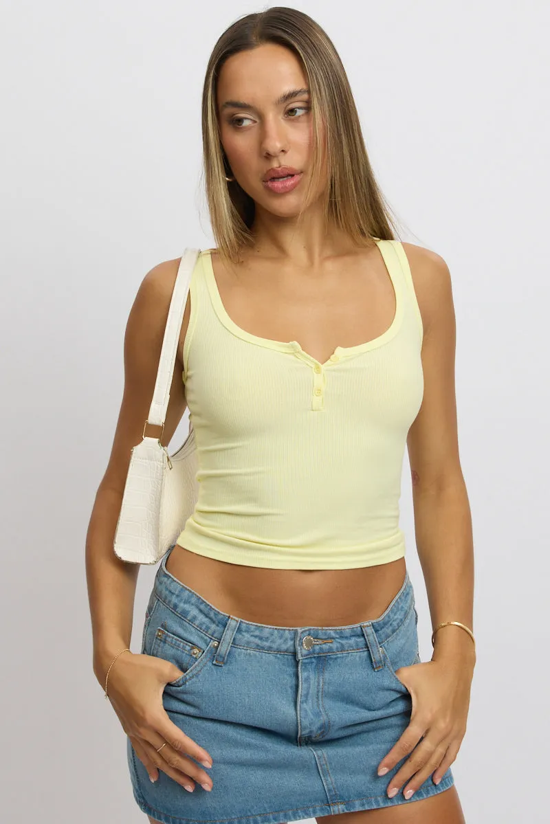 Yellow Rib Tank Button Front sold by Ally Fashion