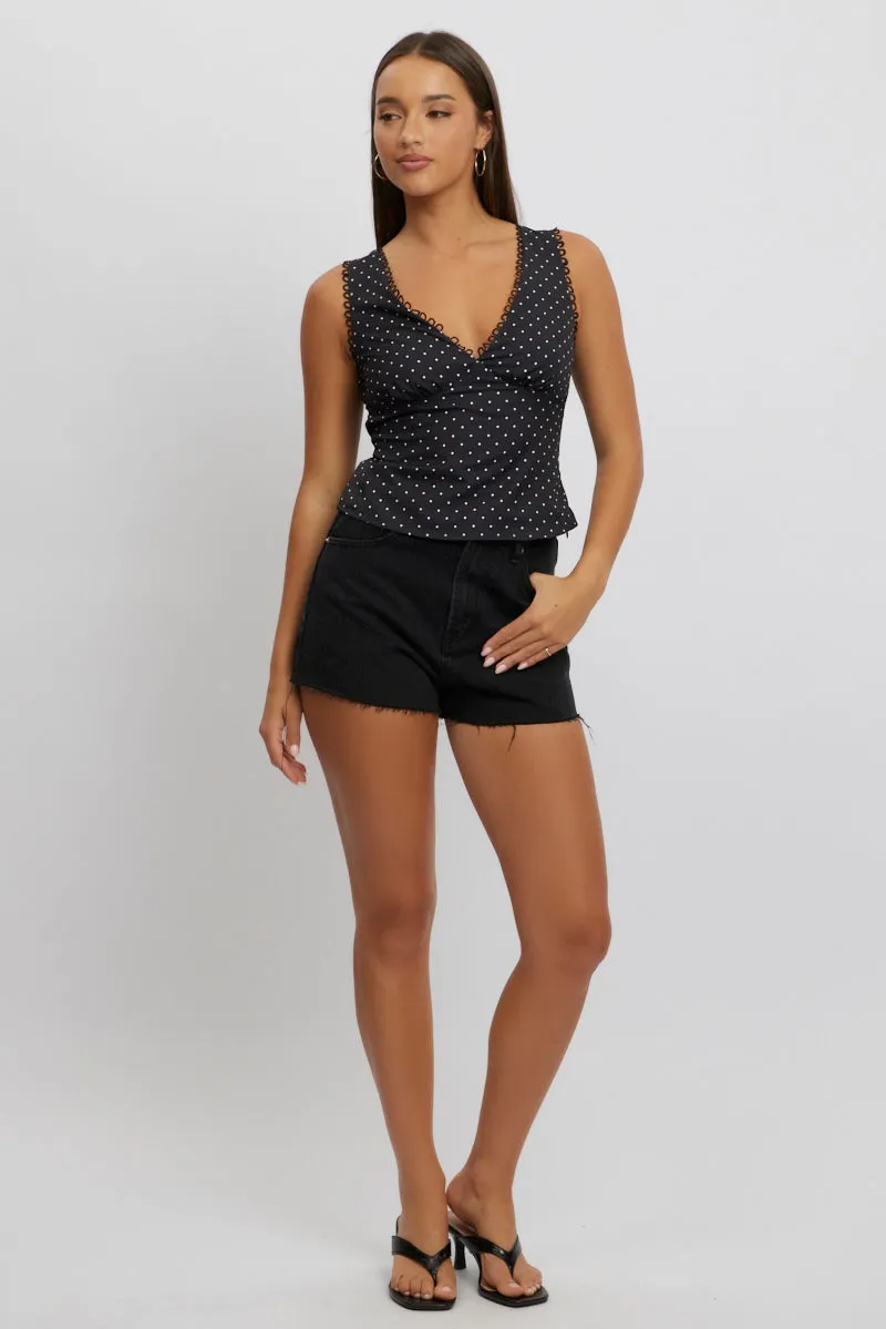 Black Polka Dot Top Sleeveless V-Neck sold by Ally Fashion product image thumbnail 2