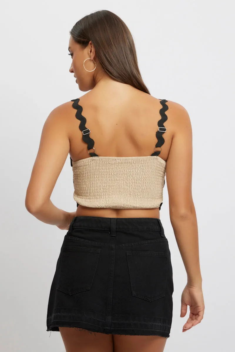 Beige Crop Top Sleeveless Shirred Back sold by Ally Fashion product image thumbnail 5