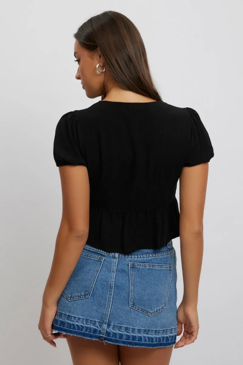 Black Tie Front Top Puff Sleeve sold by Ally Fashion product image thumbnail 5