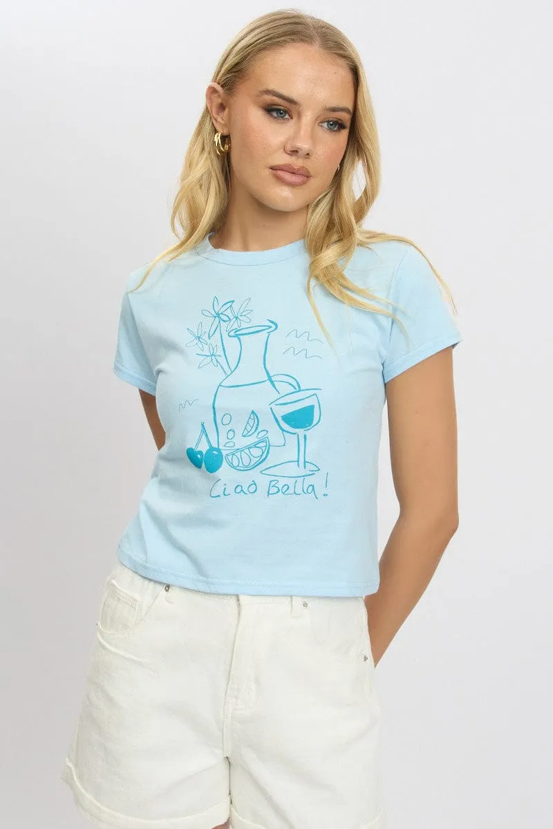 Blue Graphic Tee Short Sleeve sold by Ally Fashion product image thumbnail 3