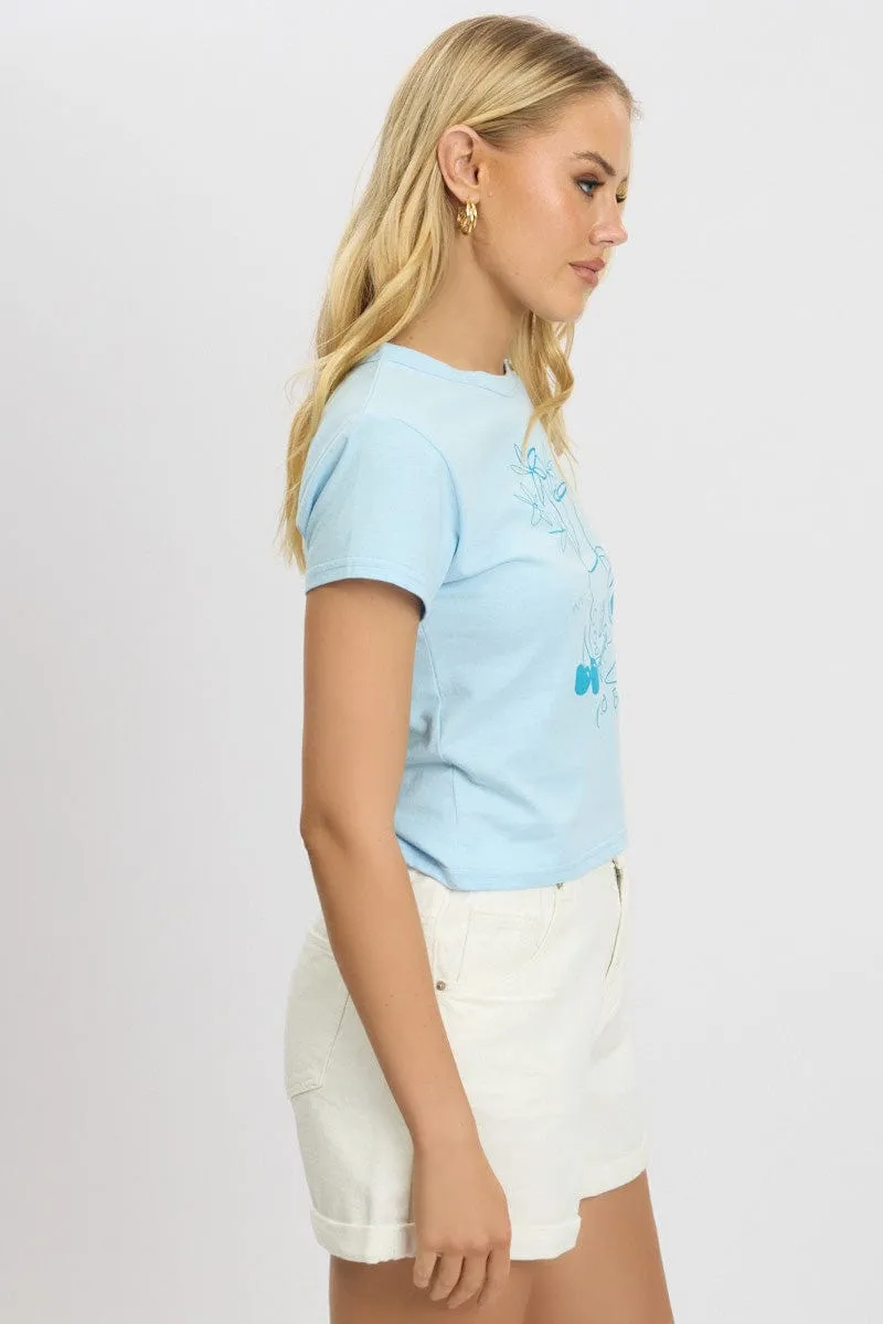 Blue Graphic Tee Short Sleeve sold by Ally Fashion product image thumbnail 4