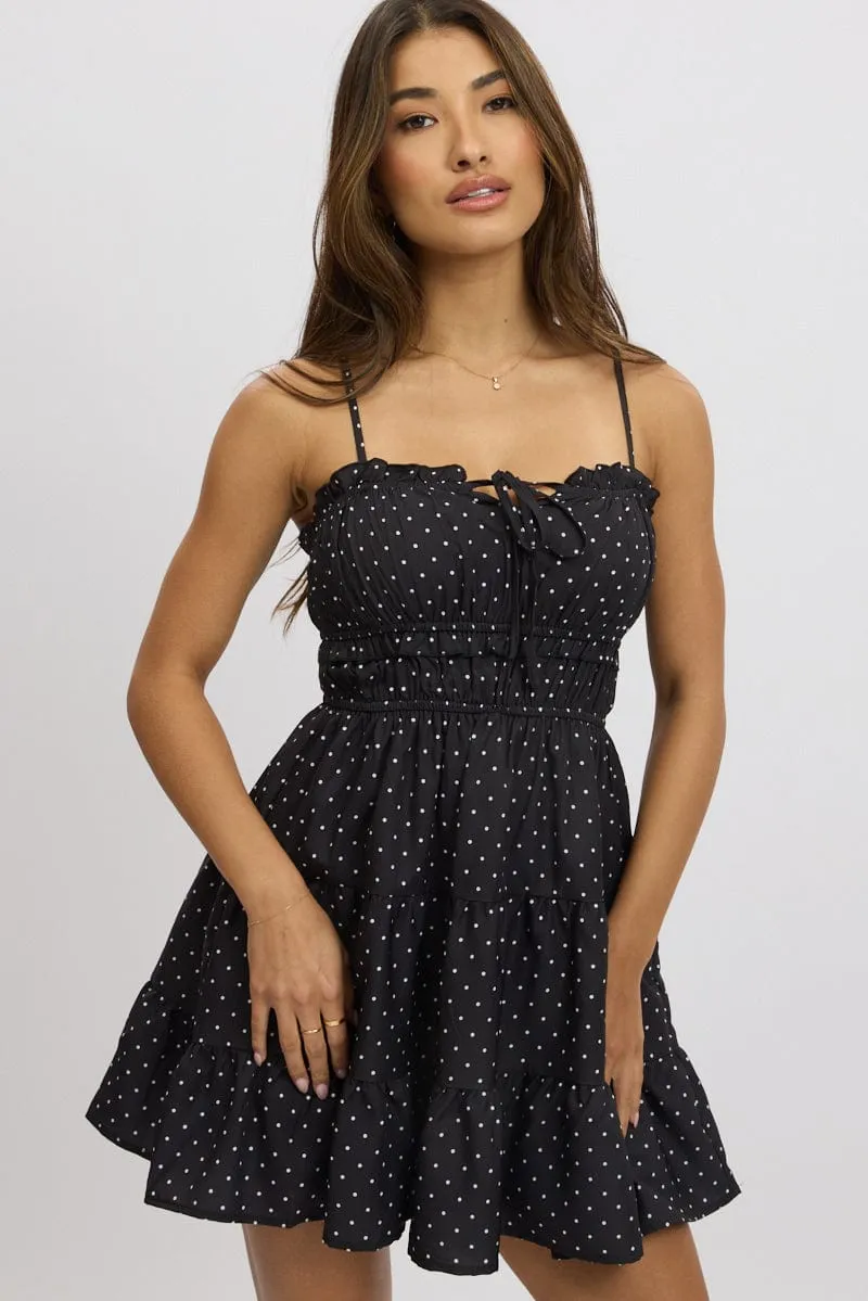 Black Polka Dot Fit And Flare Dress Mini sold by Ally Fashion