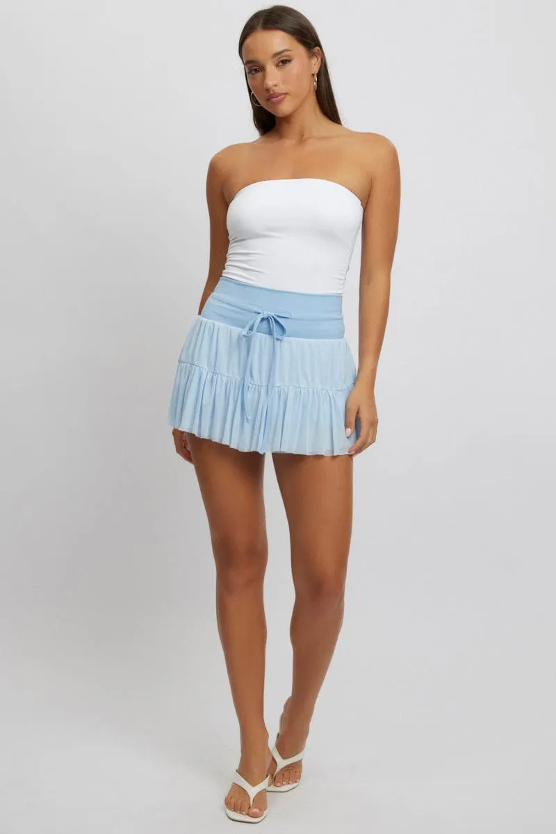 Blue Flare Skort Skirt High Rise Mini Mesh Tiered sold by Ally Fashion product image thumbnail 3