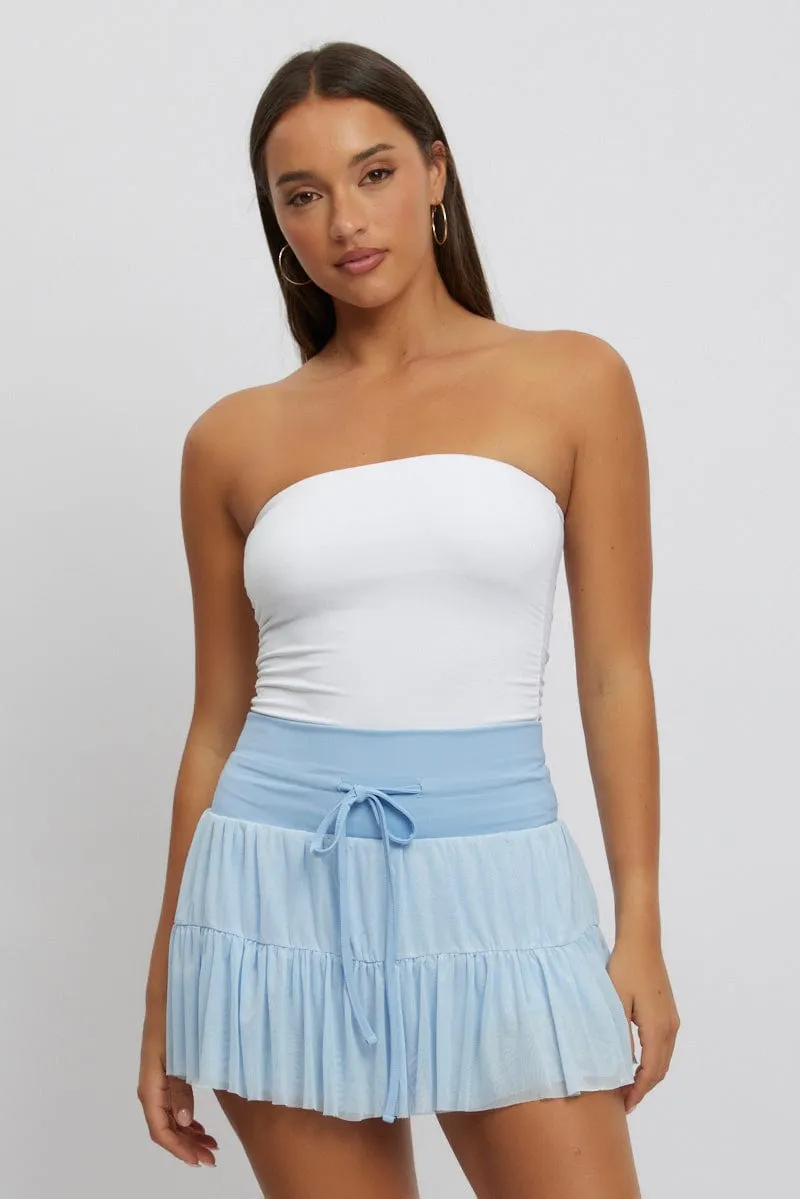 Blue Flare Skort Skirt High Rise Mini Mesh Tiered sold by Ally Fashion