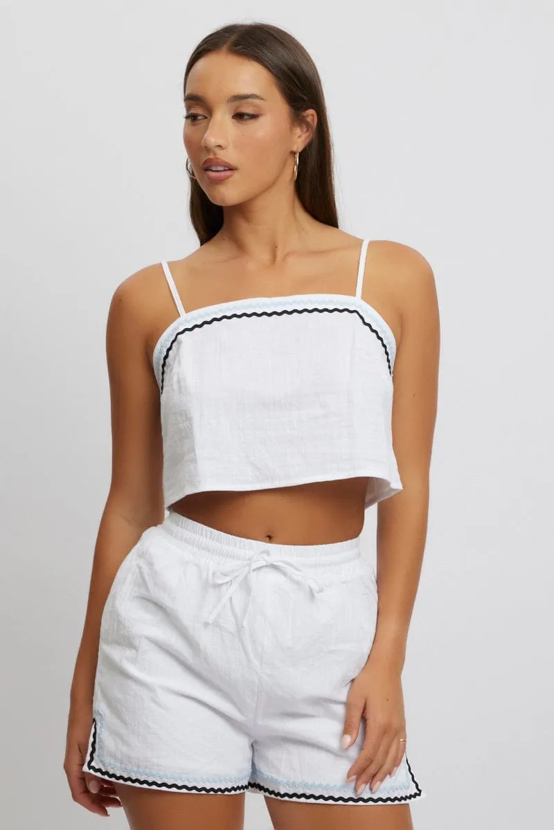 White Cami Top Sleeveless Ric Rac sold by Ally Fashion