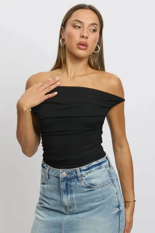 Black Off Shoulder Top Mesh sold by Ally Fashion